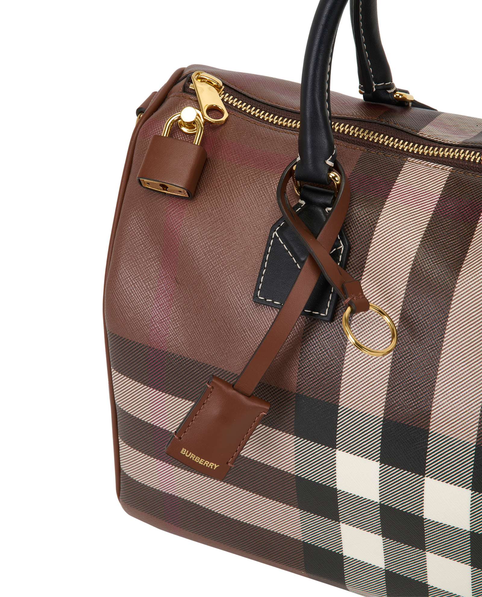 Medium Check Bowling Bag, &pound;650, Handbags, Brown, Canvas, Other view
